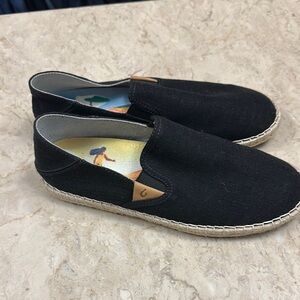 Olukai Black Canvas Slip-On Shoes
